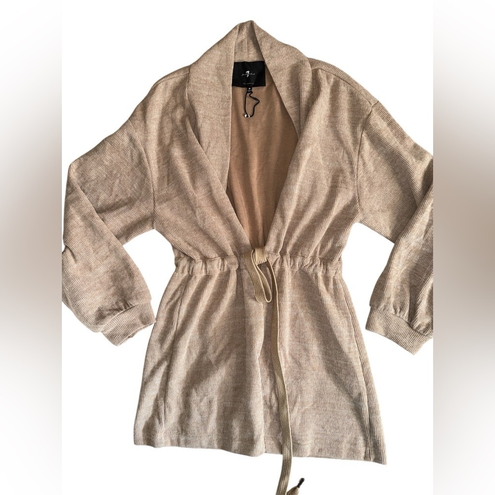 7 For All Mankind Beige Knit Tie-Waist Open Front Cardigan Jacket